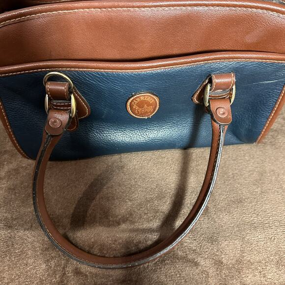 Vintage Carriage House Leather Purse Handbag Tan & Navy Many Pockets - Picture 5 of 16